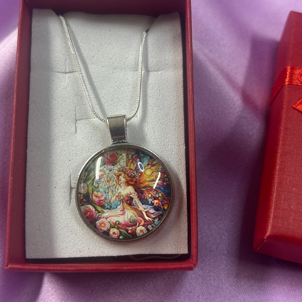 Artistic Floral Fairy 1 inch Pendant Necklace in Multicolor